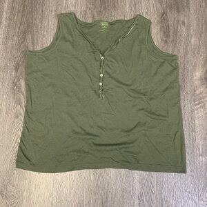 Talbots Women's Petite Sleeveless Tank Top V-Neck Green Cotton Modal Size 1XP